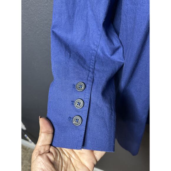 Free People Women's Marni Blue Linen -Blend Oversized Suit Blazer Sz Large NWOT - Picture 6 of 9